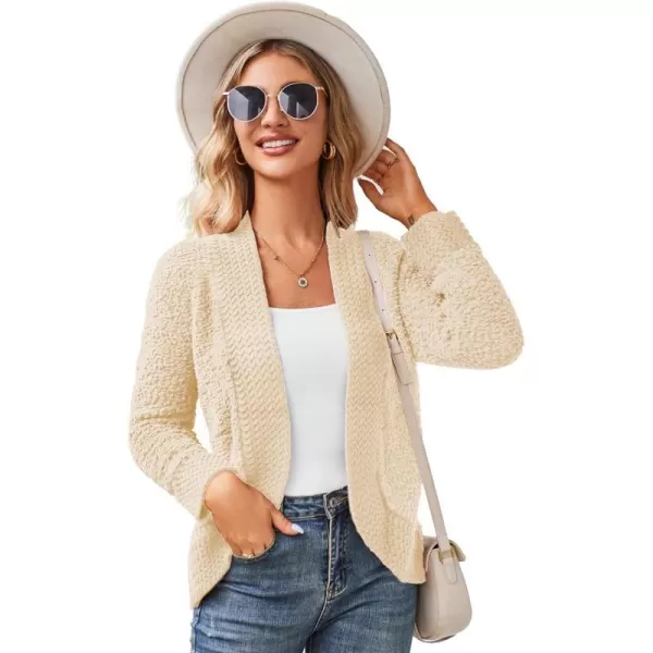 GRACE KARIN Womens Fuzzy Popcorn Long Sleeve Cardigans Soft Knit Open Front Sweater CoatApricot