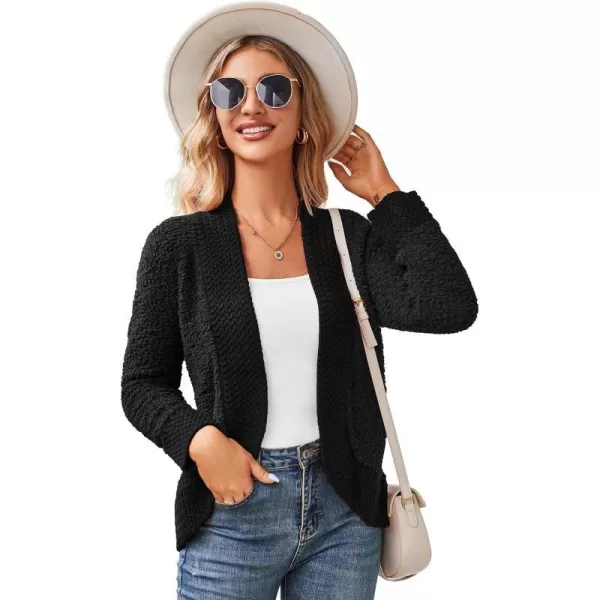 GRACE KARIN Womens Fuzzy Popcorn Long Sleeve Cardigans Soft Knit Open Front Sweater CoatBlack