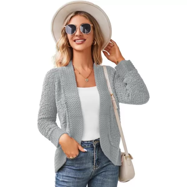 GRACE KARIN Womens Fuzzy Popcorn Long Sleeve Cardigans Soft Knit Open Front Sweater CoatLight Grey