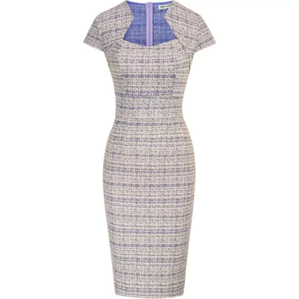 GRACE KARIN Womens Gorgeous Work Pencil Dress Cap Sleeve Sexy Bodycon DressPurple Plaid