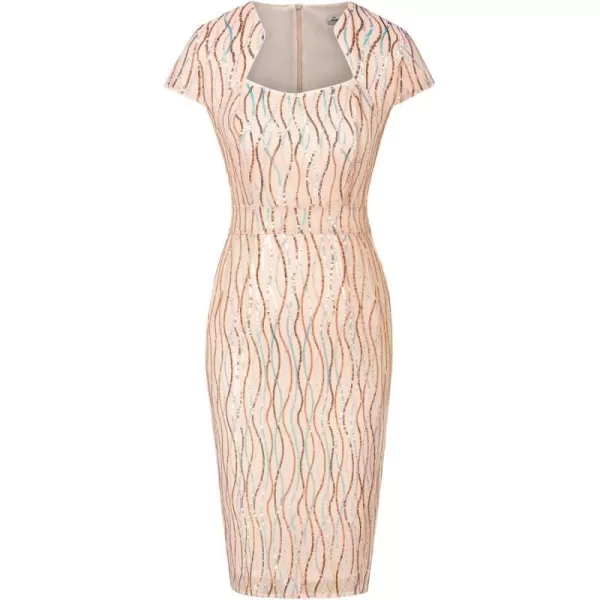 GRACE KARIN Womens Gorgeous Work Pencil Dress Cap Sleeve Sexy Bodycon DressRose Gold Sequins