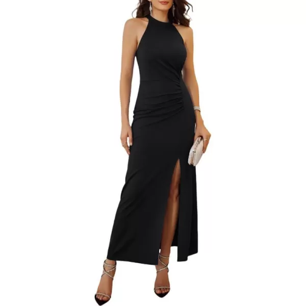 GRACE KARIN Womens Halter Neck Split Long Maxi Formal Dresses Bridesmaid Prom Party Wedding Guest Dresses 2023Black