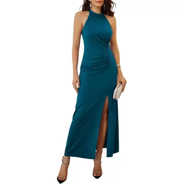 GRACE KARIN Womens Halter Neck Split Long Maxi Formal Dresses Bridesmaid Prom Party Wedding Guest Dresses 2023Peacock Blue