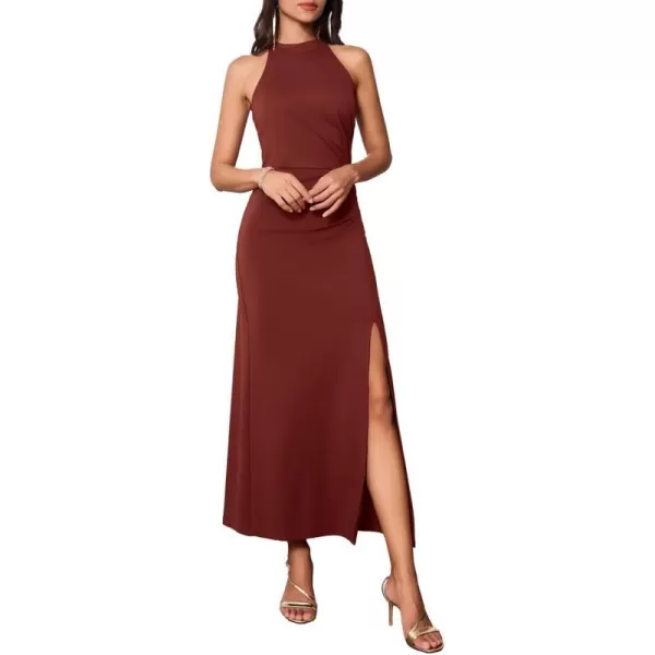 GRACE KARIN Womens Halter Neck Split Long Maxi Formal Dresses Bridesmaid Prom Party Wedding Guest Dresses 2023Red Brown