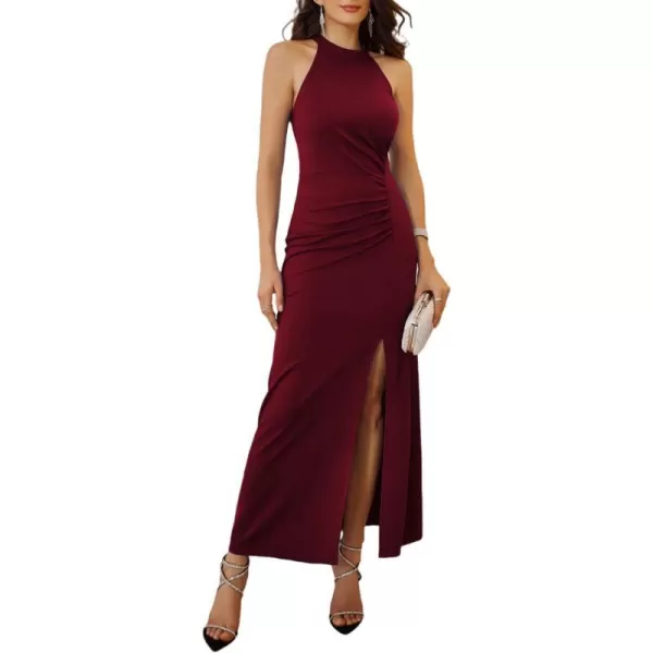 GRACE KARIN Womens Halter Neck Split Long Maxi Formal Dresses Bridesmaid Prom Party Wedding Guest Dresses 2023Wine Red