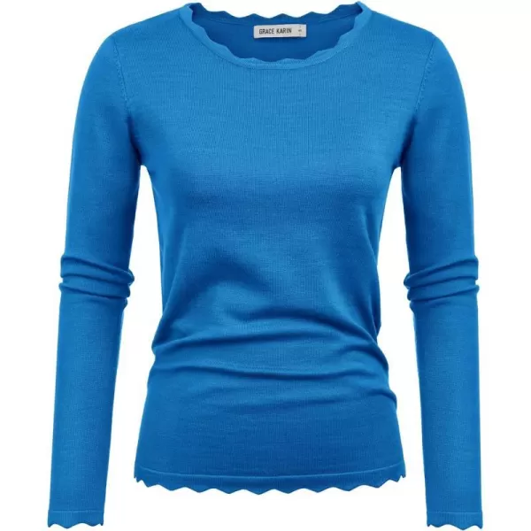 GRACE KARIN Womens High Stretchy Long Sleeve Pullover Sweater Blouse TopBlue