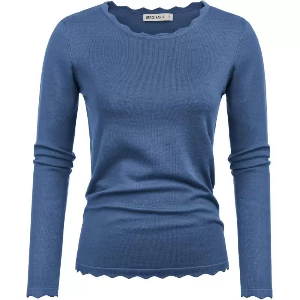 GRACE KARIN Womens High Stretchy Long Sleeve Pullover Sweater Blouse TopBlue Gray