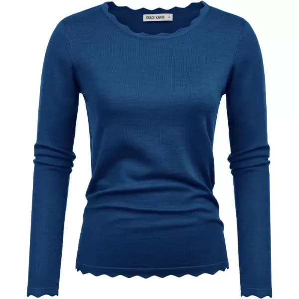 GRACE KARIN Womens High Stretchy Long Sleeve Pullover Sweater Blouse TopDark Blue2