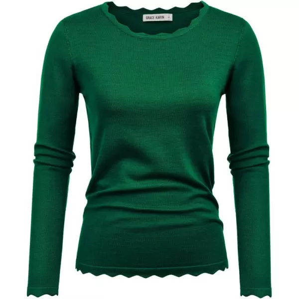 GRACE KARIN Womens High Stretchy Long Sleeve Pullover Sweater Blouse TopDark Green