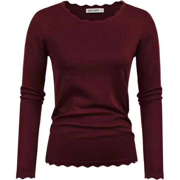 GRACE KARIN Womens High Stretchy Long Sleeve Pullover Sweater Blouse TopDark Wine