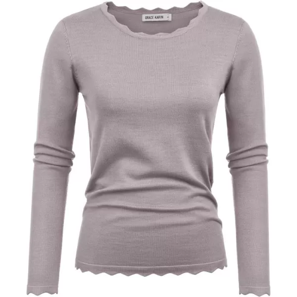 GRACE KARIN Womens High Stretchy Long Sleeve Pullover Sweater Blouse TopGray Pink