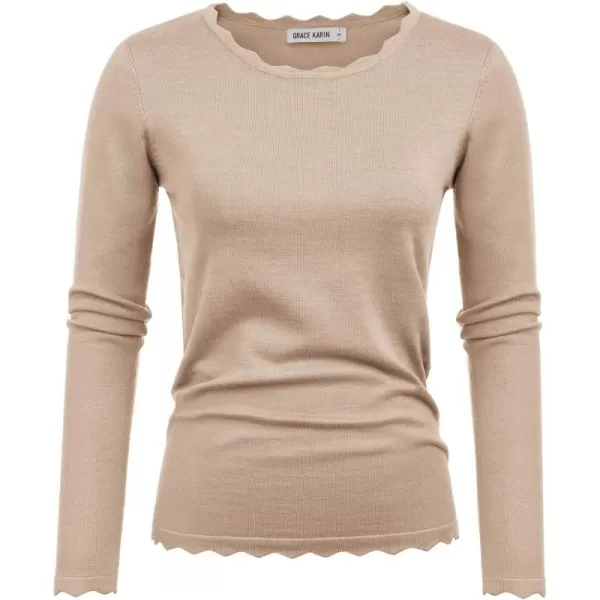 GRACE KARIN Womens High Stretchy Long Sleeve Pullover Sweater Blouse TopKhaki