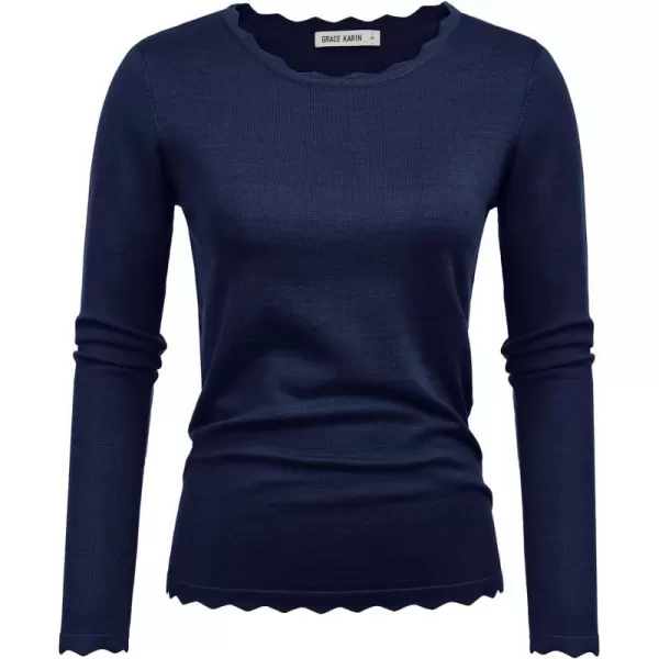 GRACE KARIN Womens High Stretchy Long Sleeve Pullover Sweater Blouse TopNavy Blue3