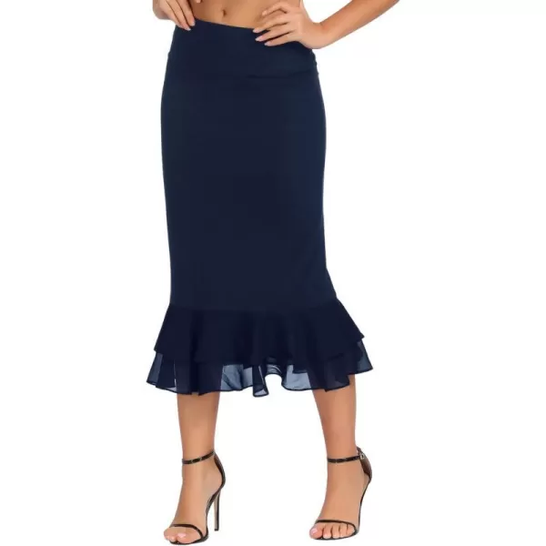 GRACE KARIN Womens Knee Length Underskirt Ruffled Chiffon Dress Skirt Half Slip Extender SXXLNavy