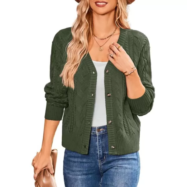 GRACE KARIN Womens Knit Cardigan Sweaters Long Sleeve V Neck Button Down Chunky Outwear Coat Casual Fall SoftDark Greenlong Sleeve