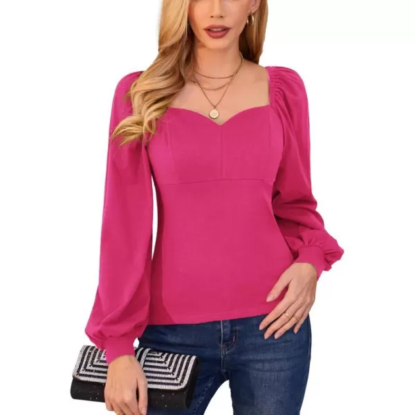 GRACE KARIN Womens Lantern Long Sleeve Blouse Retro Slim Fit Sweetheart Neckline Shirt Tops VintageHot Pink