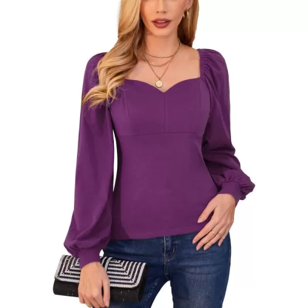 GRACE KARIN Womens Lantern Long Sleeve Blouse Retro Slim Fit Sweetheart Neckline Shirt Tops VintagePurple