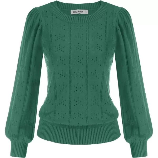 GRACE KARIN Womens Lightweight Thin Summer Pullover Sweater Cute Puff Short Sleeve Tops Pullover Shirt Knit BlouseCl0834 Sea Green Long Sleeve