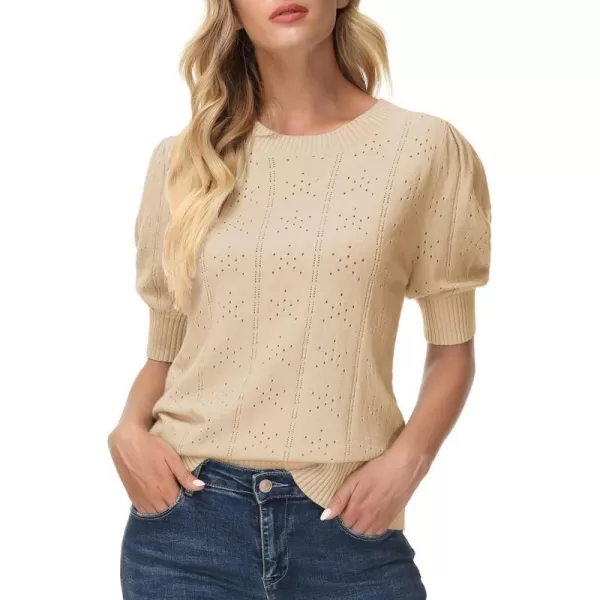 GRACE KARIN Womens Lightweight Thin Summer Pullover Sweater Cute Puff Short Sleeve Tops Pullover Shirt Knit BlouseLight Apricot