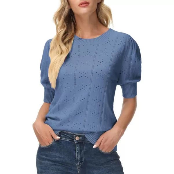 GRACE KARIN Womens Lightweight Thin Summer Pullover Sweater Cute Puff Short Sleeve Tops Pullover Shirt Knit BlouseLight Blue C