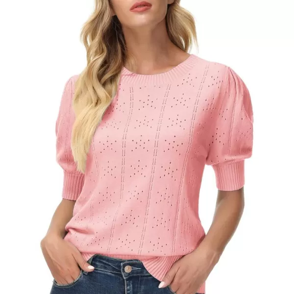 GRACE KARIN Womens Lightweight Thin Summer Pullover Sweater Cute Puff Short Sleeve Tops Pullover Shirt Knit BlouseLight Pink