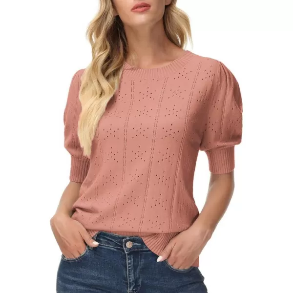 GRACE KARIN Womens Lightweight Thin Summer Pullover Sweater Cute Puff Short Sleeve Tops Pullover Shirt Knit BlouseLight Pink B