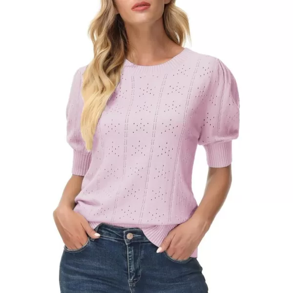 GRACE KARIN Womens Lightweight Thin Summer Pullover Sweater Cute Puff Short Sleeve Tops Pullover Shirt Knit BlousePurple Pink