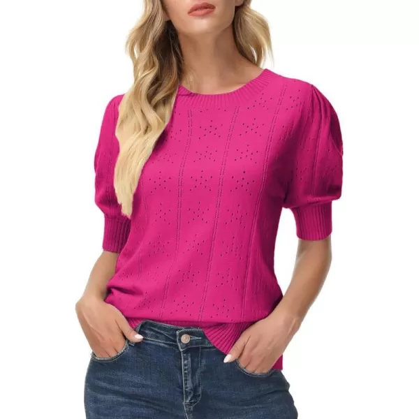 GRACE KARIN Womens Lightweight Thin Summer Pullover Sweater Cute Puff Short Sleeve Tops Pullover Shirt Knit BlouseRose Red