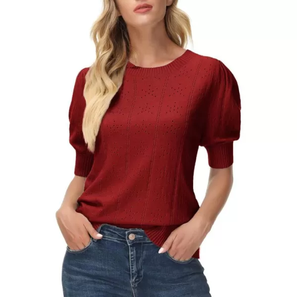 GRACE KARIN Womens Lightweight Thin Summer Pullover Sweater Cute Puff Short Sleeve Tops Pullover Shirt Knit BlouseWine Red