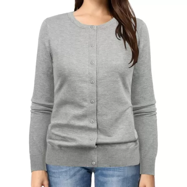 GRACE KARIN Womens Long Sleeve Button Down Crew Neck Classic Sweater Knit CardiganLight Gray