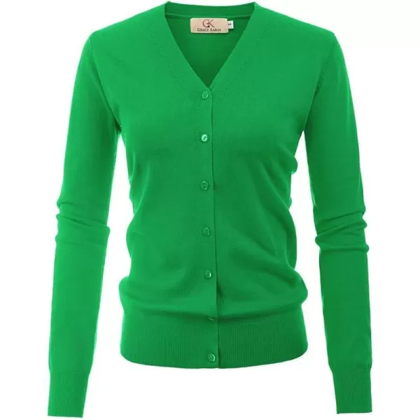 GRACE KARIN Womens Long Sleeve Button Down Sweater Classic VNeck Knit CardiganGreen