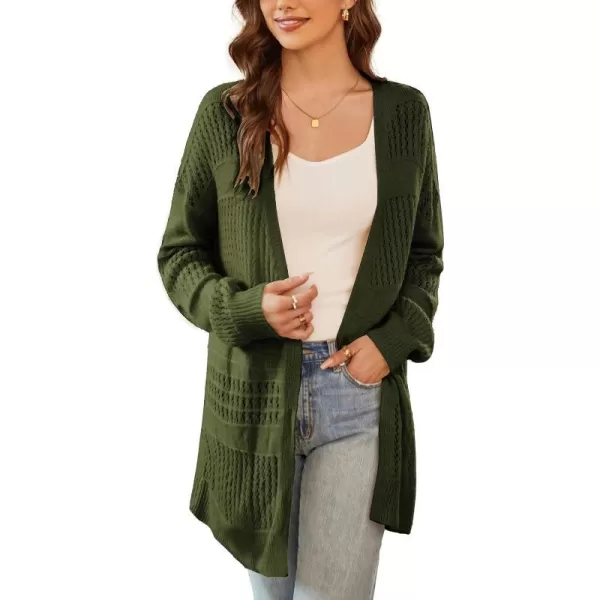 GRACE KARIN Womens Long Sleeve Cardigan VNeck Hollow Out Sweater Open Front Casual OutwearArmy Green