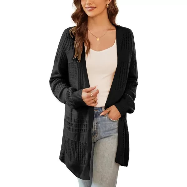 GRACE KARIN Womens Long Sleeve Cardigan VNeck Hollow Out Sweater Open Front Casual OutwearBlack