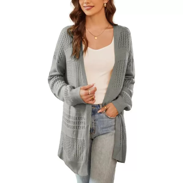 GRACE KARIN Womens Long Sleeve Cardigan VNeck Hollow Out Sweater Open Front Casual OutwearLight Grey