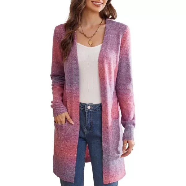 GRACE KARIN Womens Long Sleeve Open Front Knitting Kimono Cardigan with PocketsGradient Purple