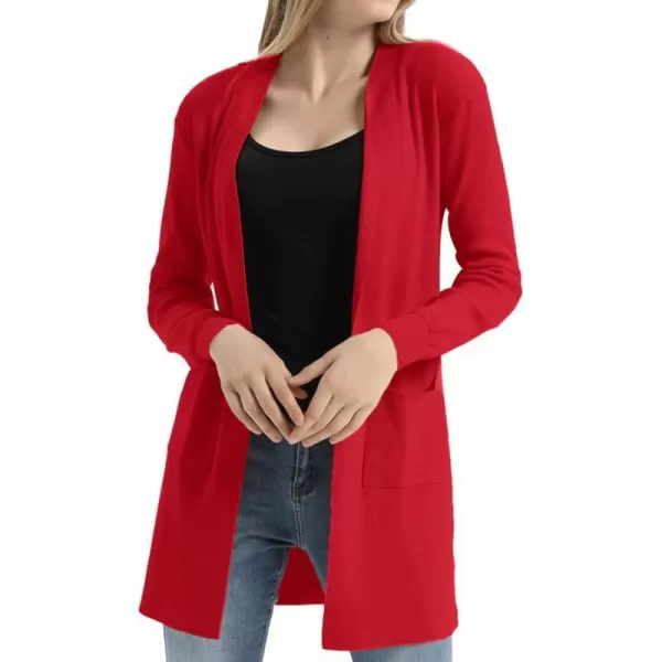 GRACE KARIN Womens Long Sleeve Open Front Knitting Kimono Cardigan with PocketsRed