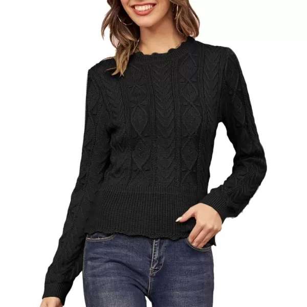 GRACE KARIN Womens Long Sleeve Sweater Cable Crew Neck Chunky KnitwearBlackcable