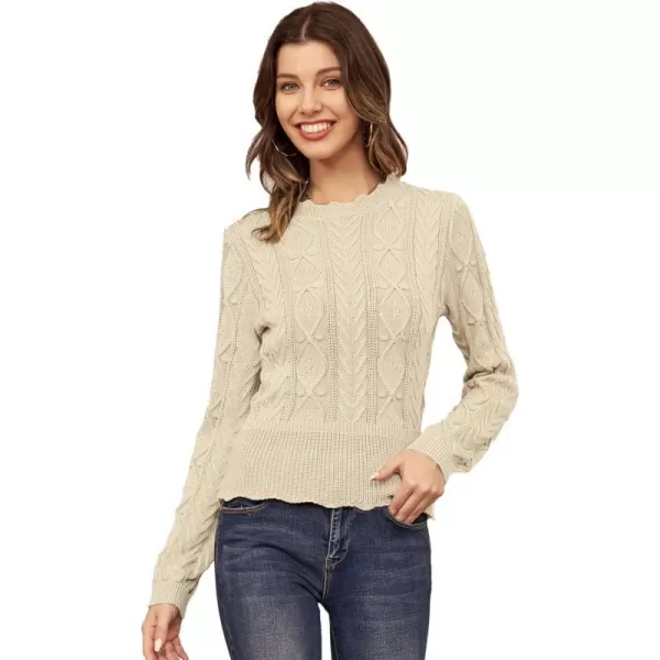 GRACE KARIN Womens Long Sleeve Sweater Cable Crew Neck Chunky KnitwearKhaki