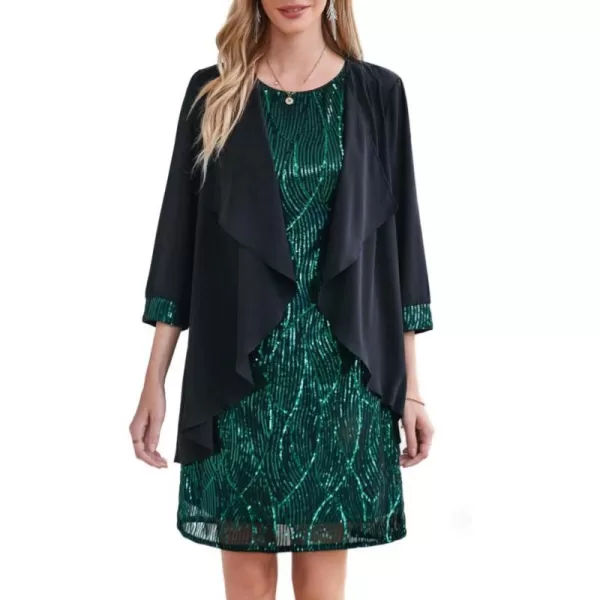 GRACE KARIN Womens Mother of The Bride Sequins Glitter Mini Jacket DressDark Green