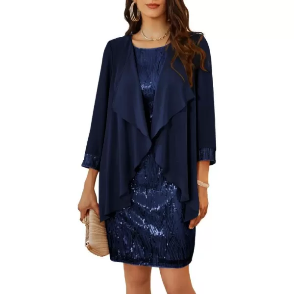 GRACE KARIN Womens Mother of The Bride Sequins Glitter Mini Jacket DressNavy Blue