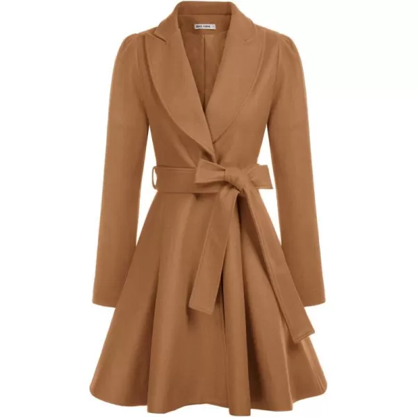 GRACE KARIN Womens Notch Lapel Long Puff Sleeve a Line Pea Coat with Self Tie BeltCamel Belt