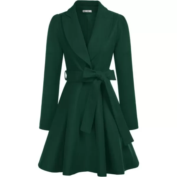 GRACE KARIN Womens Notch Lapel Long Puff Sleeve a Line Pea Coat with Self Tie BeltDark Green