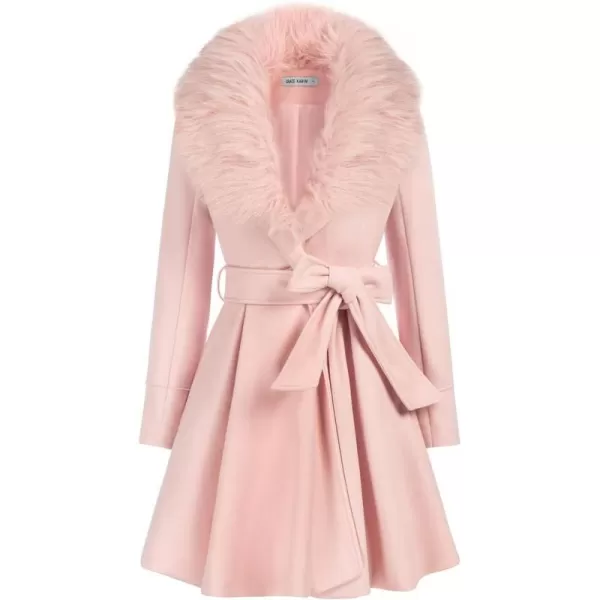 GRACE KARIN Womens Notch Lapel Long Puff Sleeve a Line Pea Coat with Self Tie BeltFur Light Pink