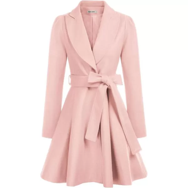 GRACE KARIN Womens Notch Lapel Long Puff Sleeve a Line Pea Coat with Self Tie BeltLight Pink