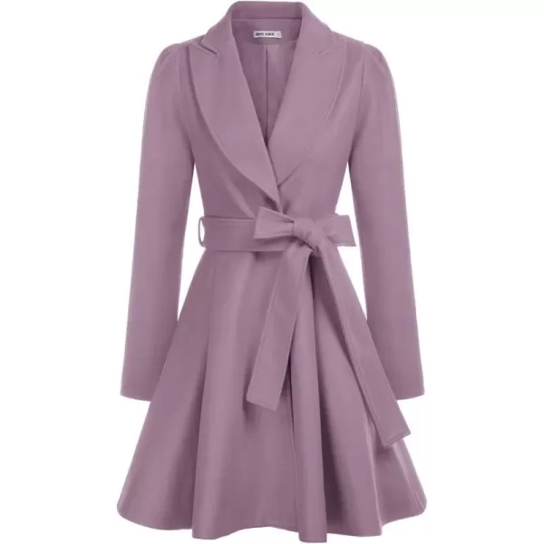 GRACE KARIN Womens Notch Lapel Long Puff Sleeve a Line Pea Coat with Self Tie BeltPink Purple