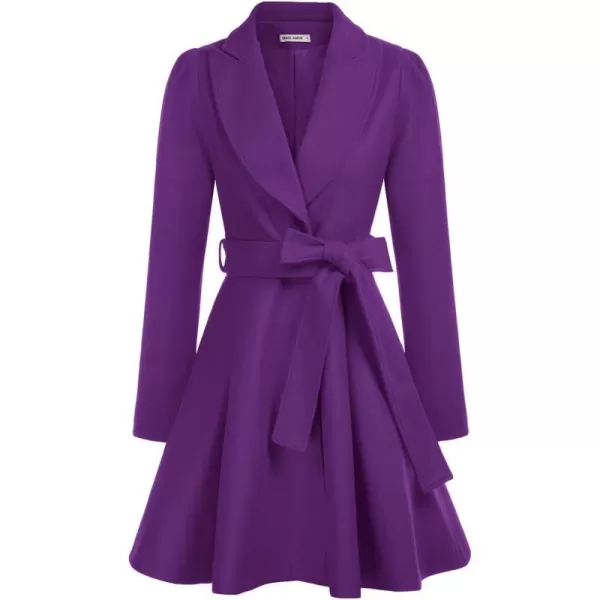 GRACE KARIN Womens Notch Lapel Long Puff Sleeve a Line Pea Coat with Self Tie BeltPurple