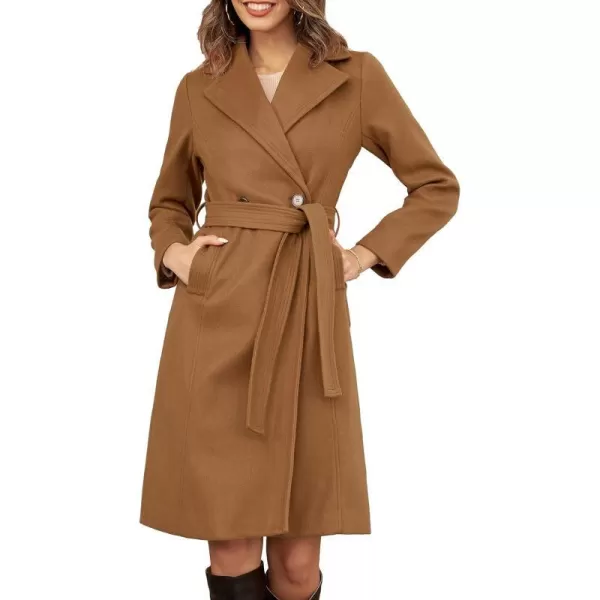 GRACE KARIN Womens Notched Lapel Double Breasted Pea Coat MidLong Wool Blend Over Coats with BeltKhaki