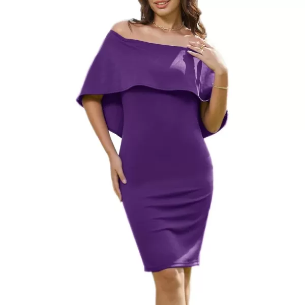 GRACE KARIN Womens Off Shoulder Batwing Cape Slim Midi DressPurple