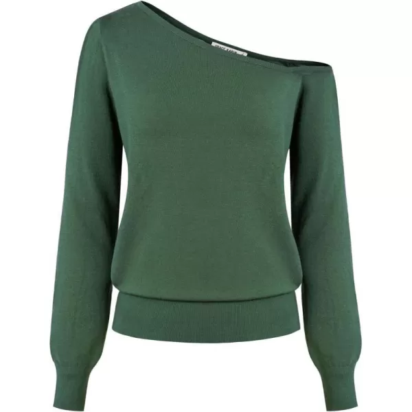 GRACE KARIN Womens Off Shoulder Sweater Long Sleeve Loose Pullover Knit Jumper Tunic TopsArmy Green