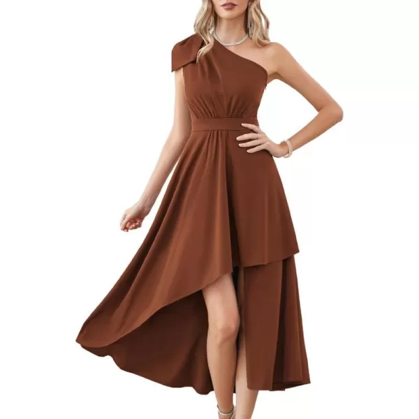 GRACE KARIN Womens One Shoulder Long Formal Dresses Sleeveless High Low Elegant Cocktail Wedding Guest Slit Maxi DressBrown